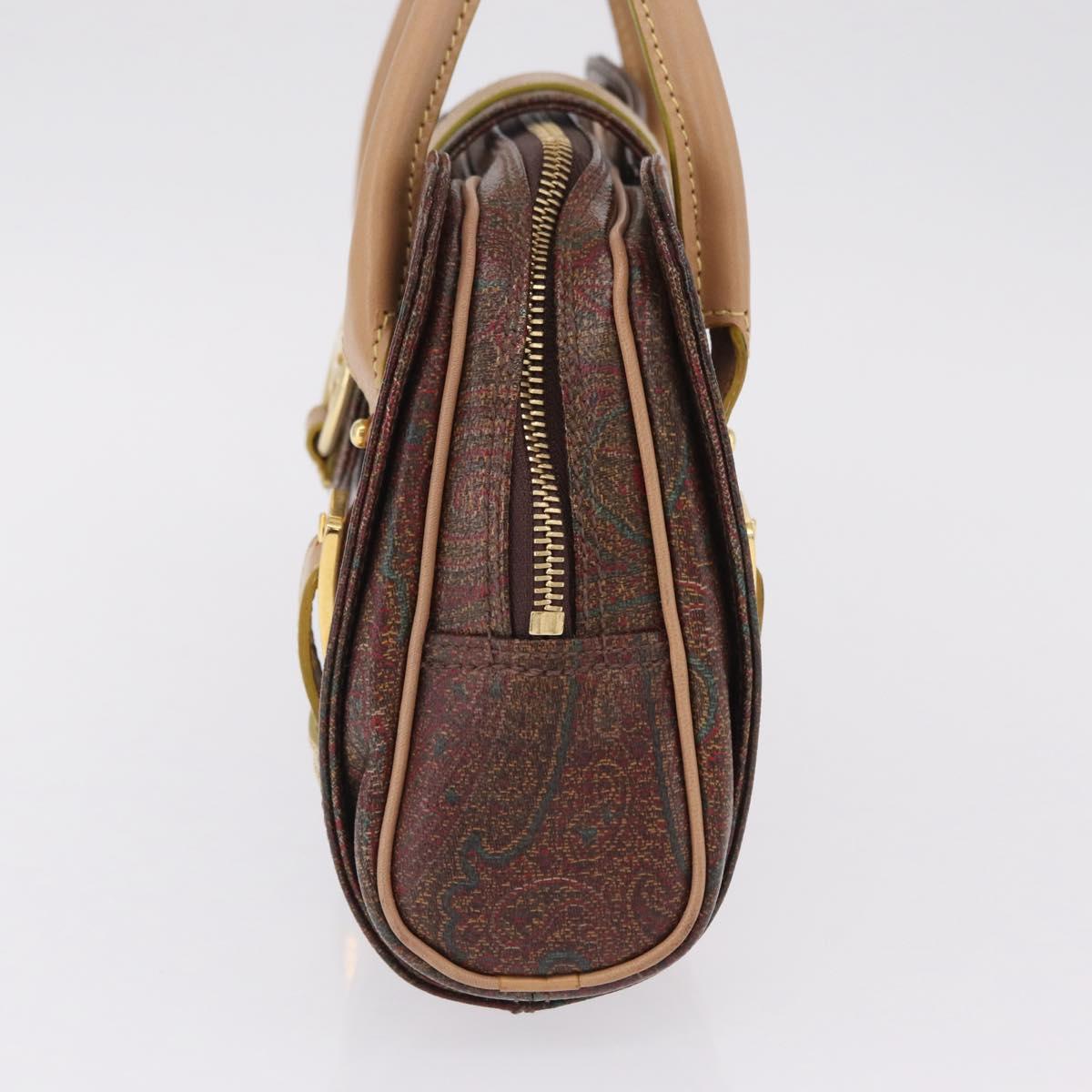 ETRO Hand Bag PVC Canvas Brown Gold Auth 208375V