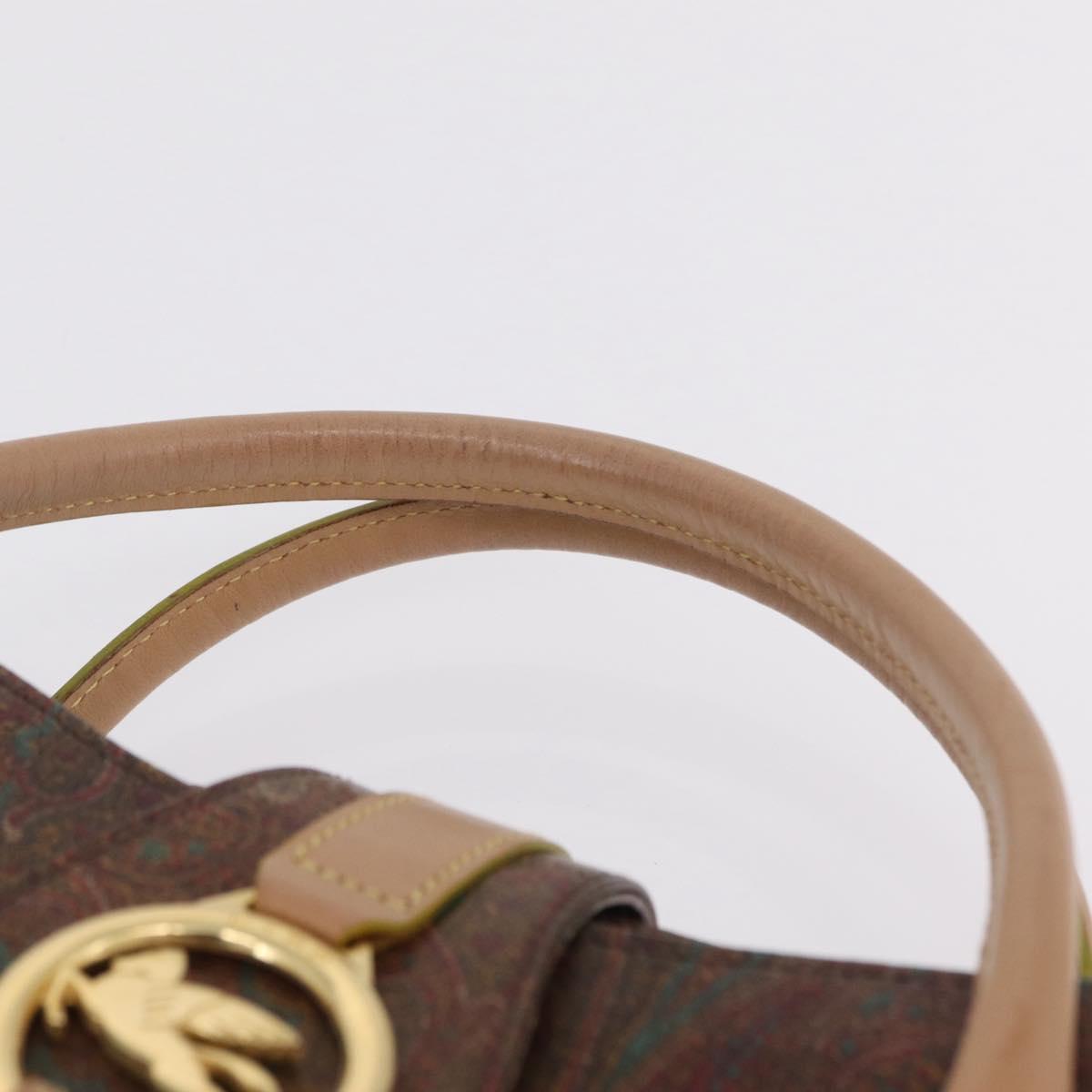 ETRO Hand Bag PVC Canvas Brown Gold Auth 208375V