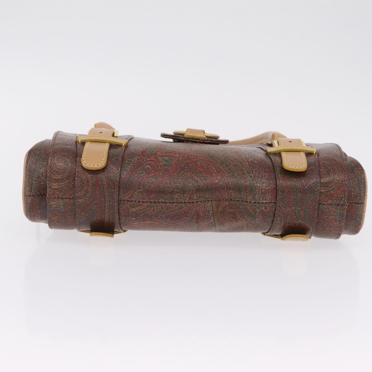 ETRO Hand Bag PVC Canvas Brown Gold Auth 208375V