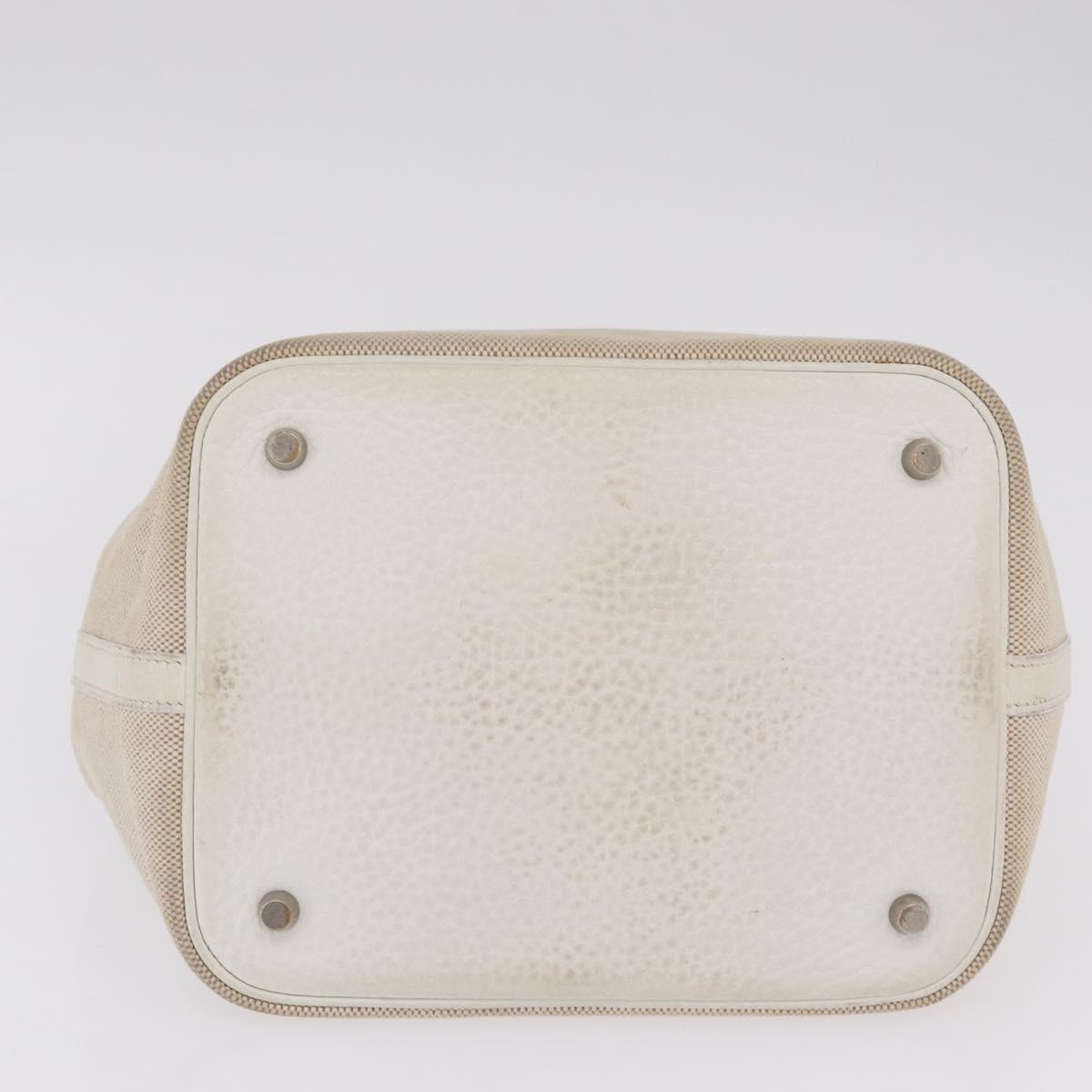 HERMES Picotan MM Hand Bag Canvas Beige Silver Auth 208376