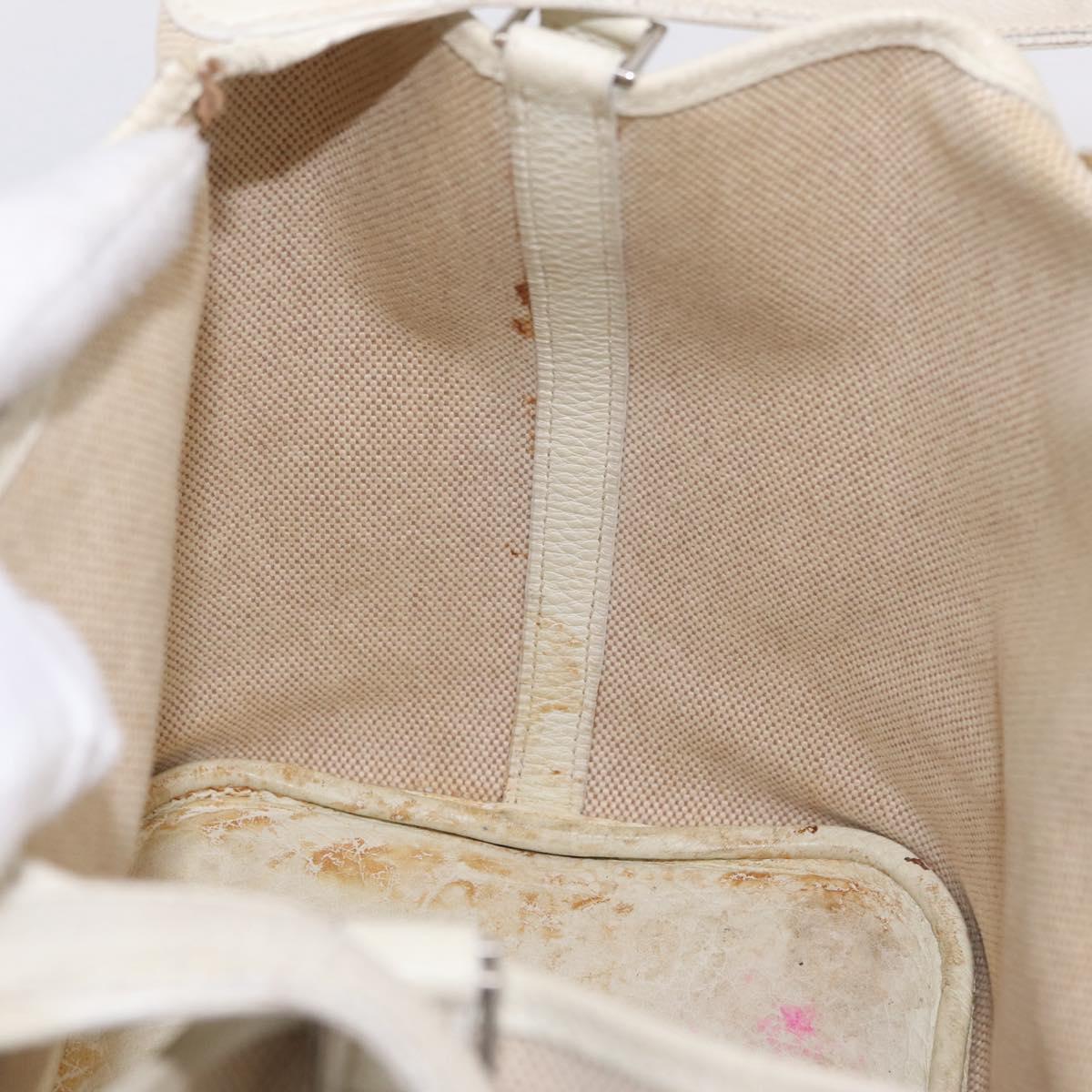 HERMES Picotan MM Hand Bag Canvas Beige Silver Auth 208376