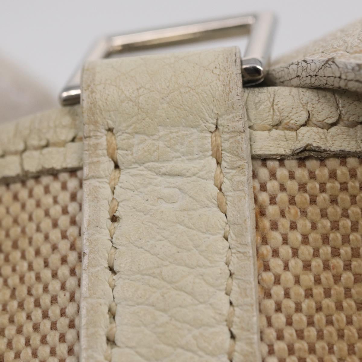 HERMES Picotan MM Hand Bag Canvas Beige Silver Auth 208376
