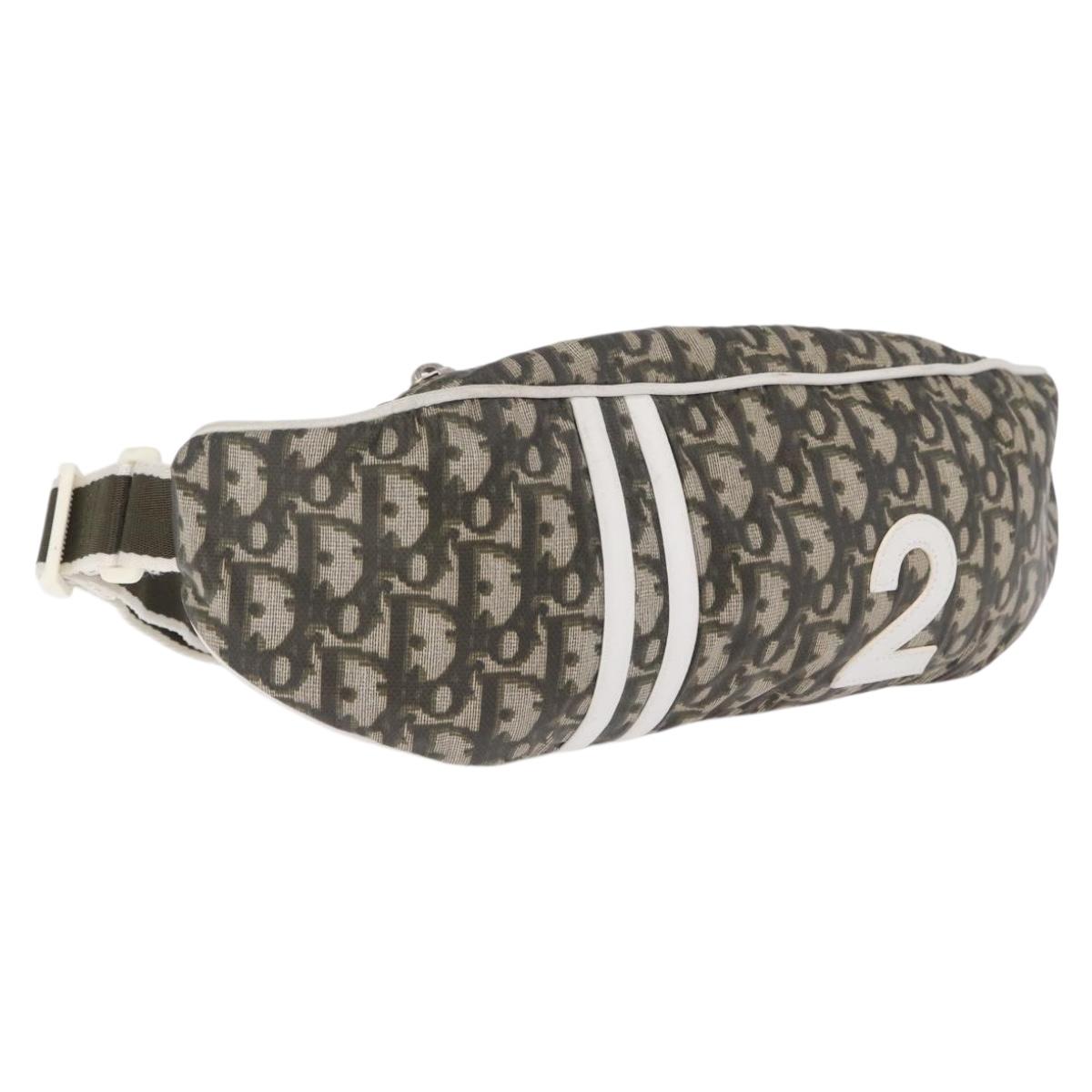 Christian Dior Trotter Body Bag Nylon Khaki Silver Auth 208377V