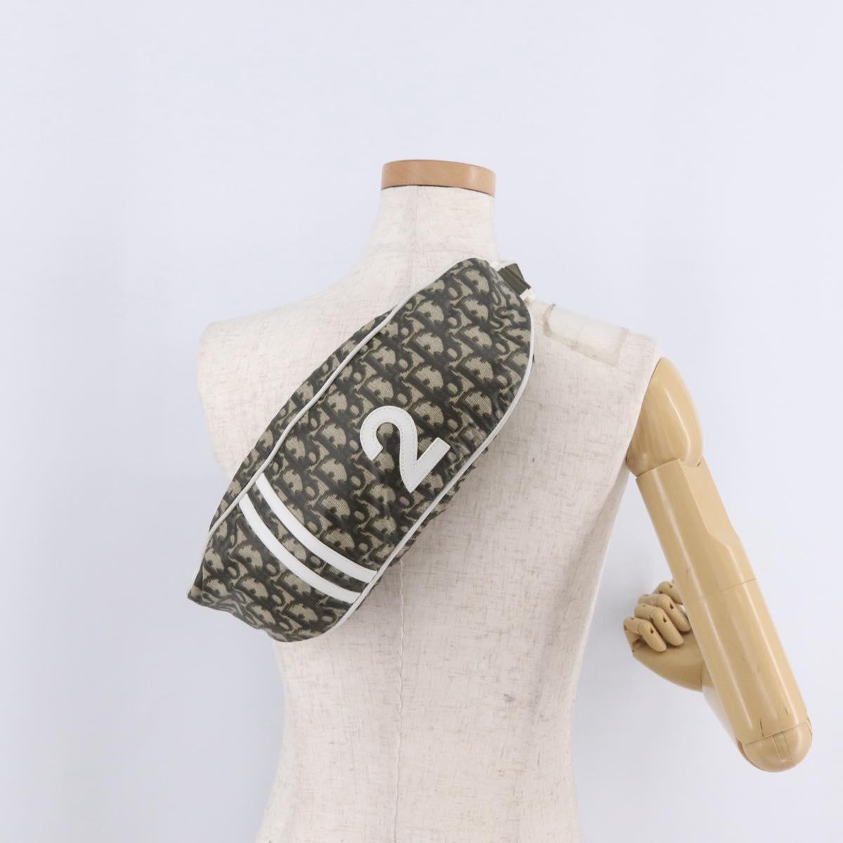 Christian Dior Trotter Body Bag Nylon Khaki Silver Auth 208377V
