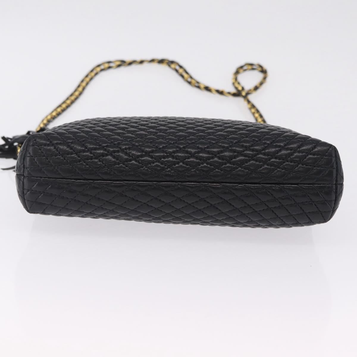 Bally Chain Shoulder Bag Leather Black Gold Auth 208381A
