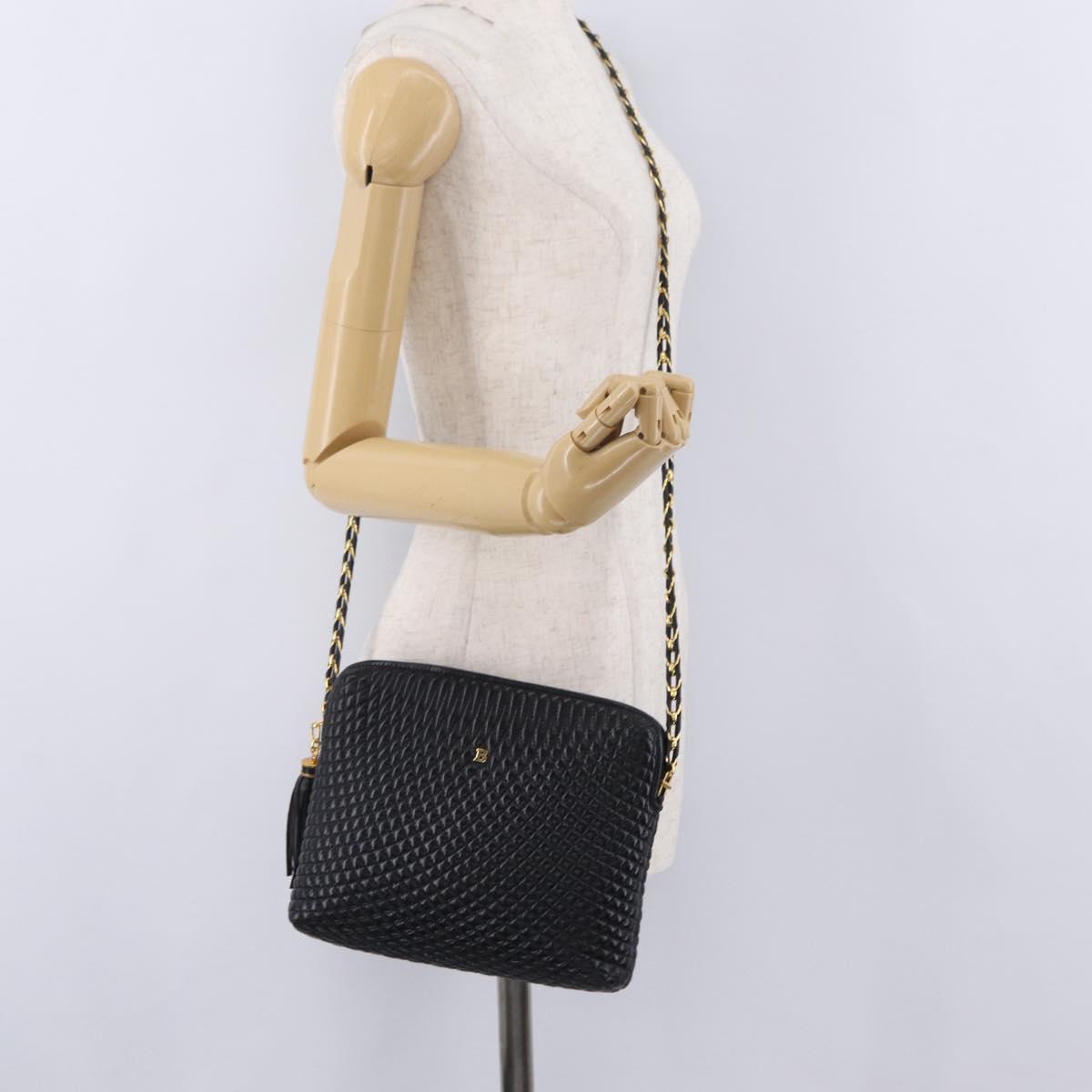 Bally Chain Shoulder Bag Leather Black Gold Auth 208381A