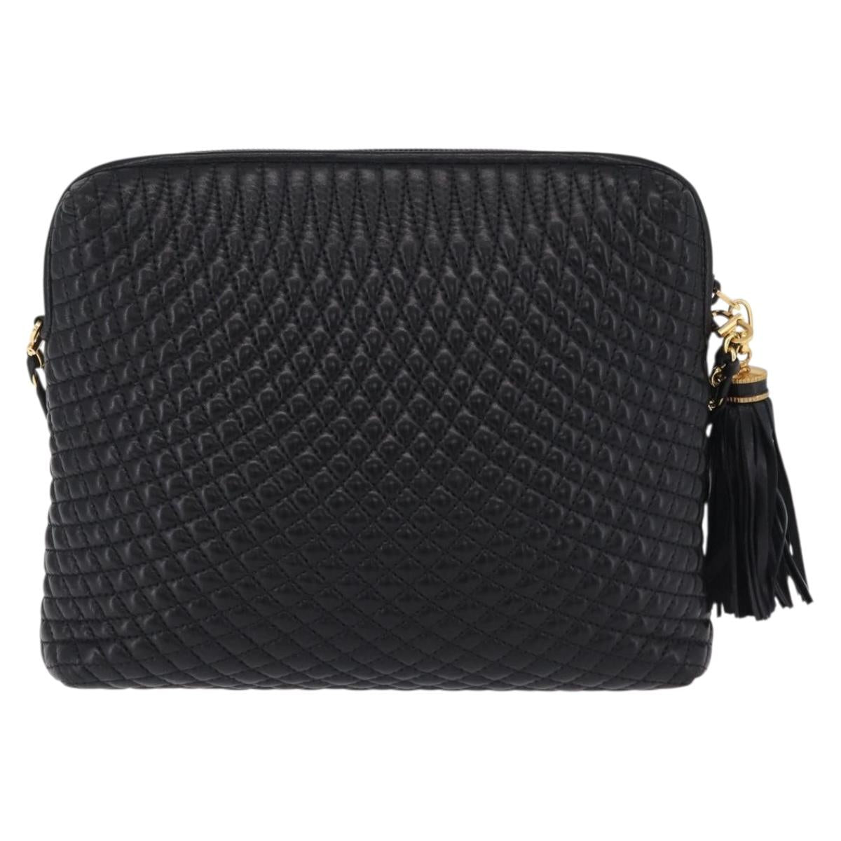 Bally Chain Shoulder Bag Leather Black Gold Auth 208381A