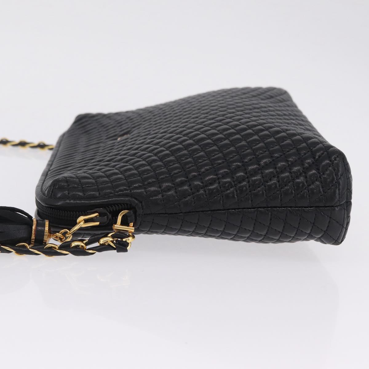Bally Chain Shoulder Bag Leather Black Gold Auth 208381A