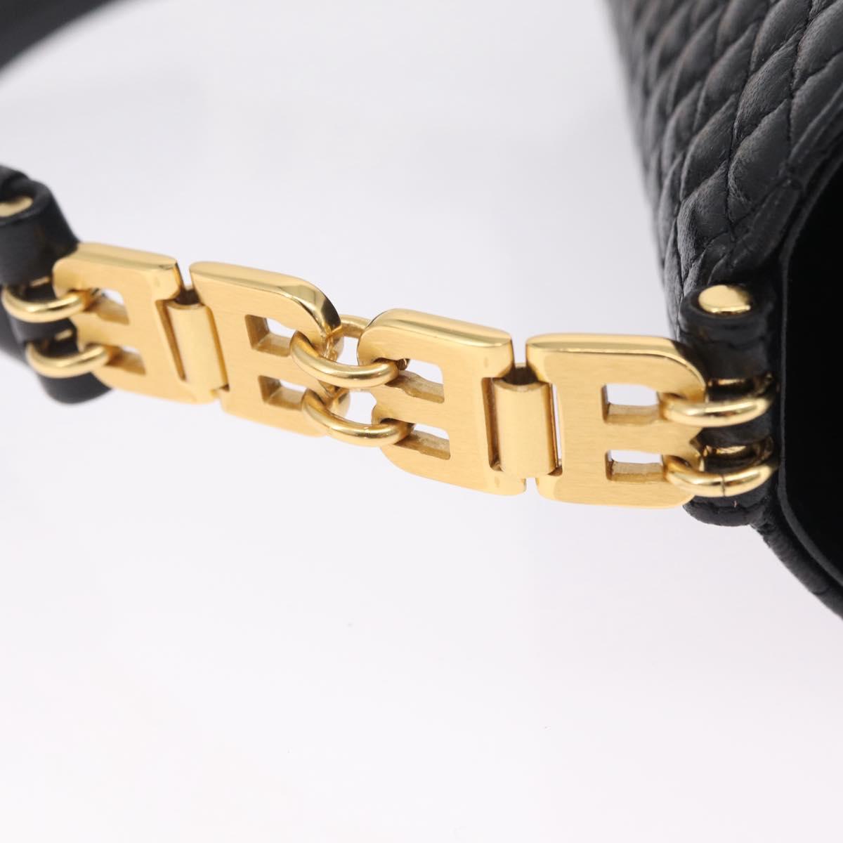 Bally Hand Bag Leather Black Gold Tone Auth 208384V