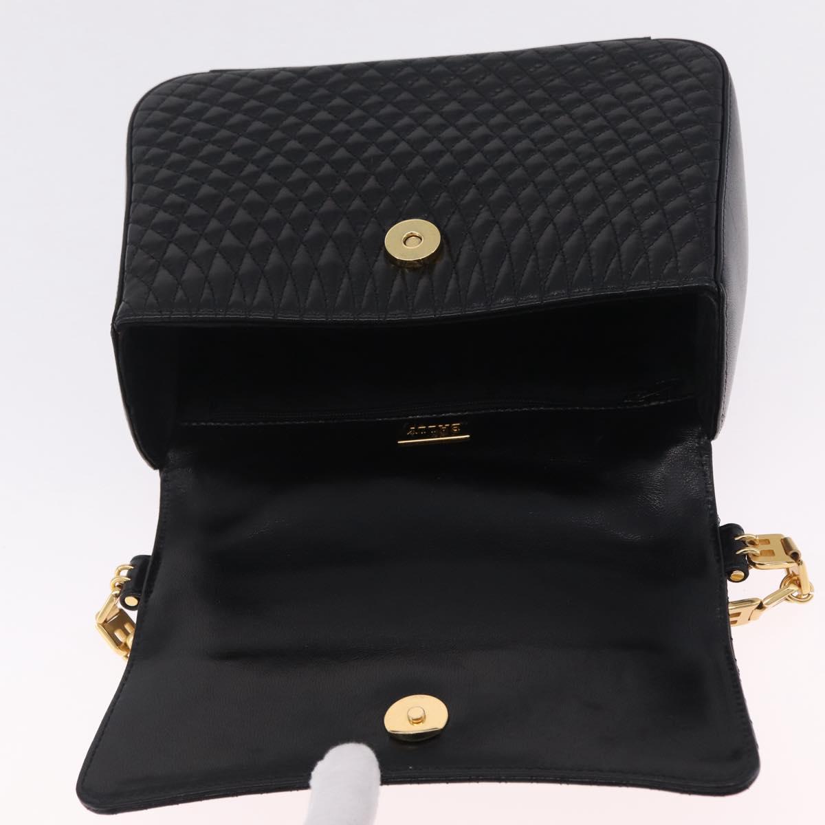 Bally Hand Bag Leather Black Gold Tone Auth 208384V
