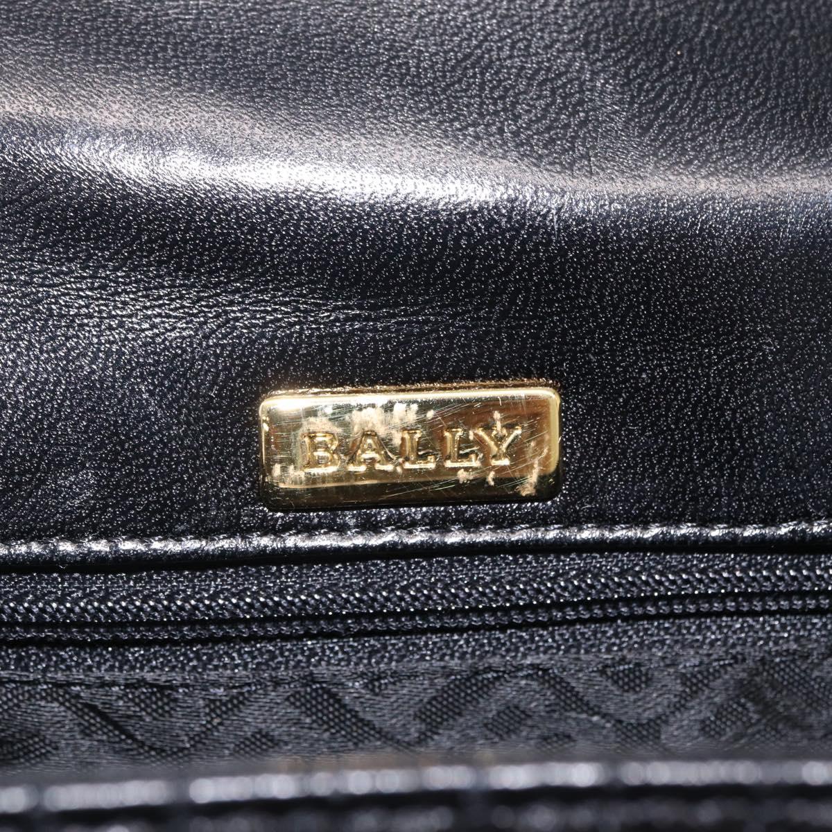 Bally Hand Bag Leather Black Gold Tone Auth 208384V