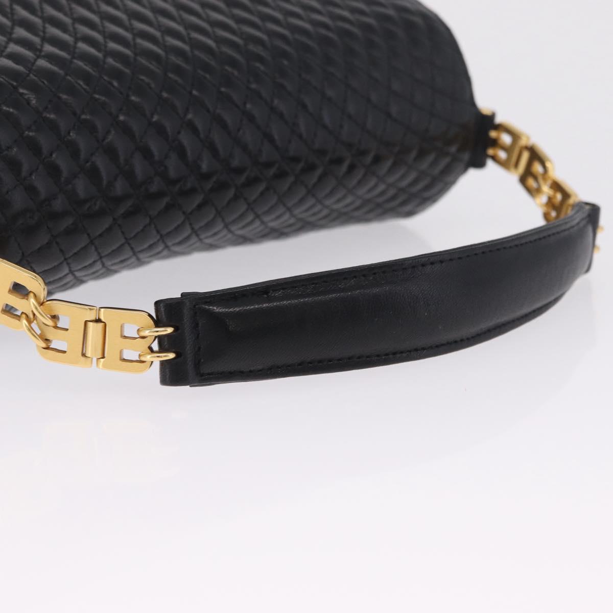 Bally Hand Bag Leather Black Gold Tone Auth 208384V