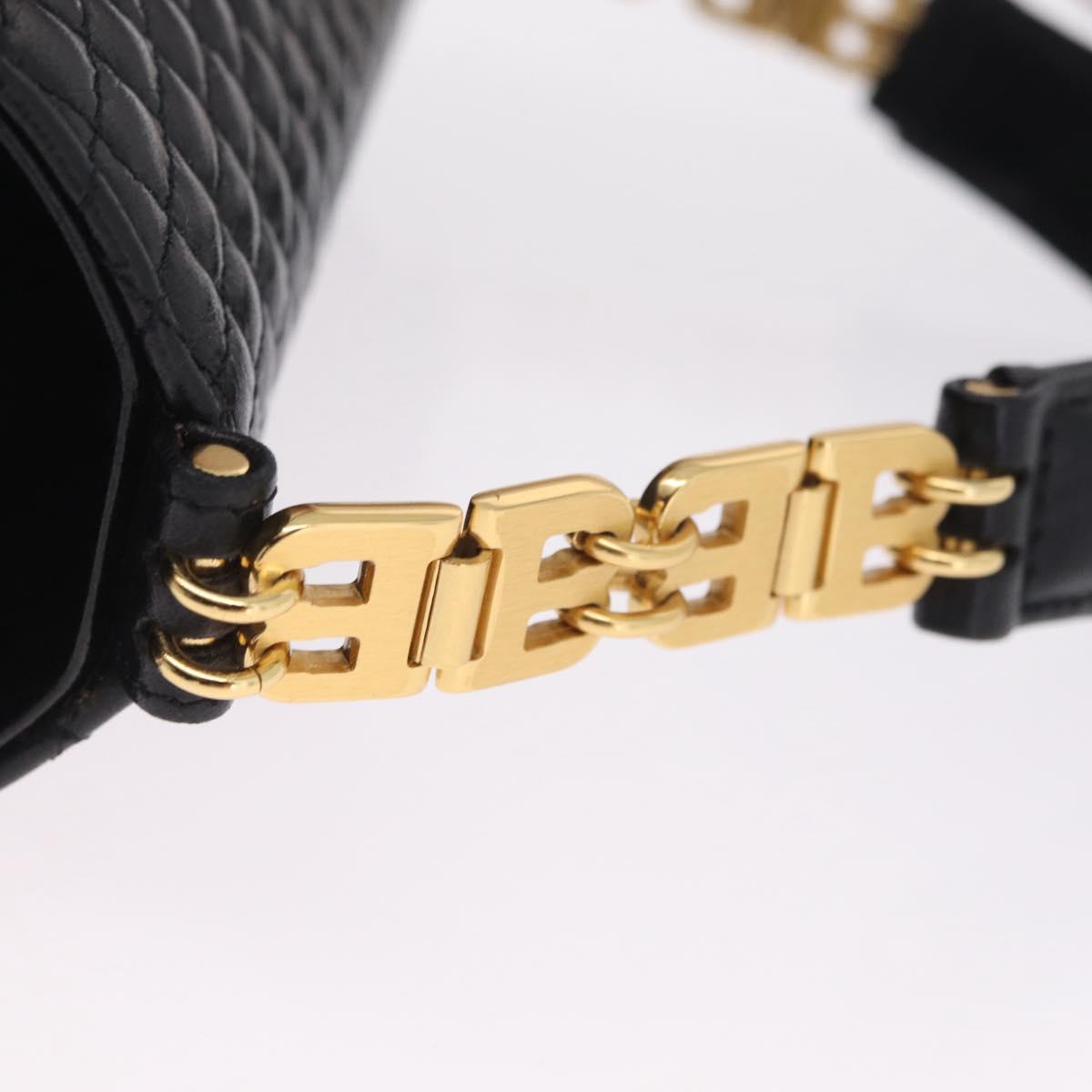 Bally Hand Bag Leather Black Gold Tone Auth 208384V