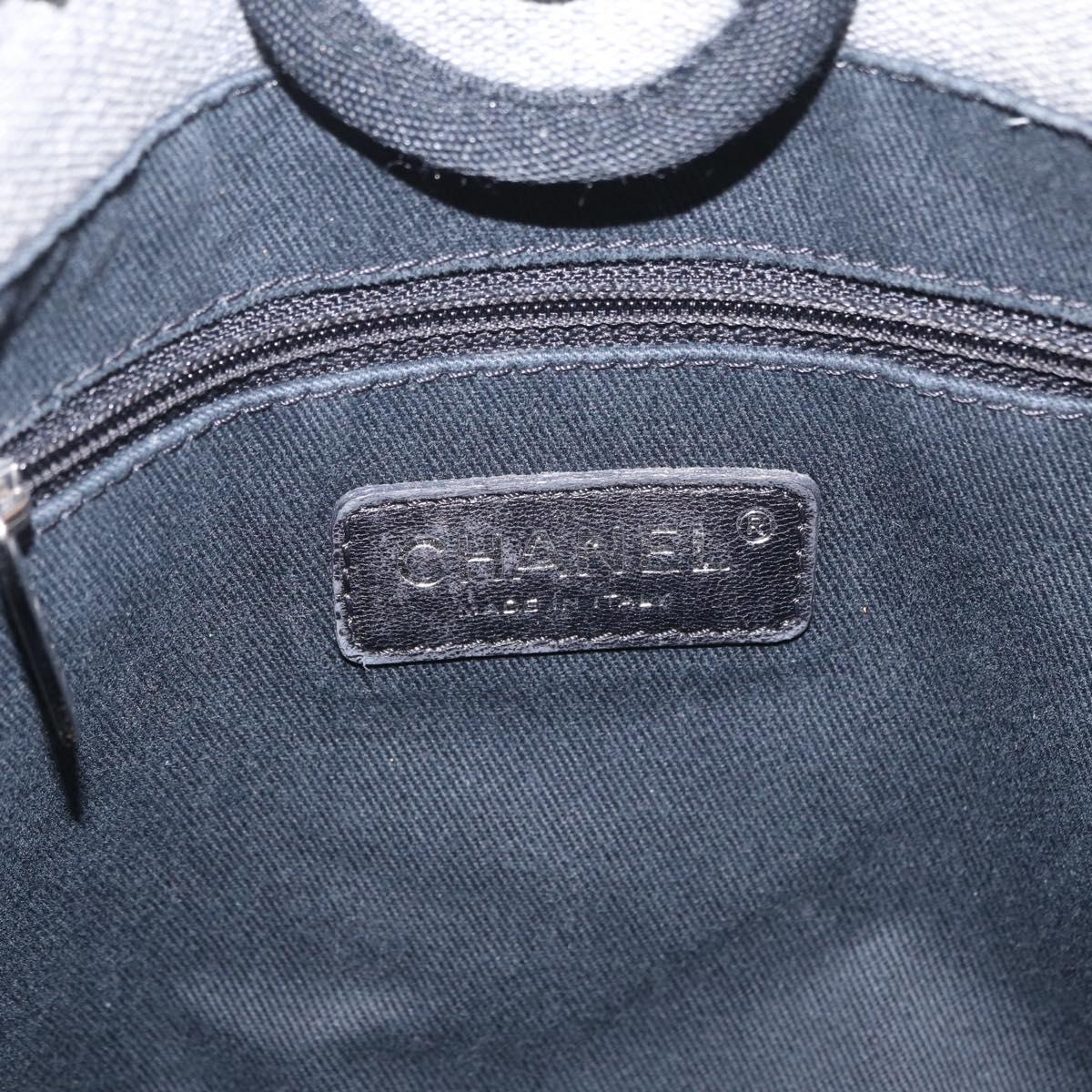 CHANEL Chain Deauville Tote Bag Canvas Gray Silver CC Auth 208386