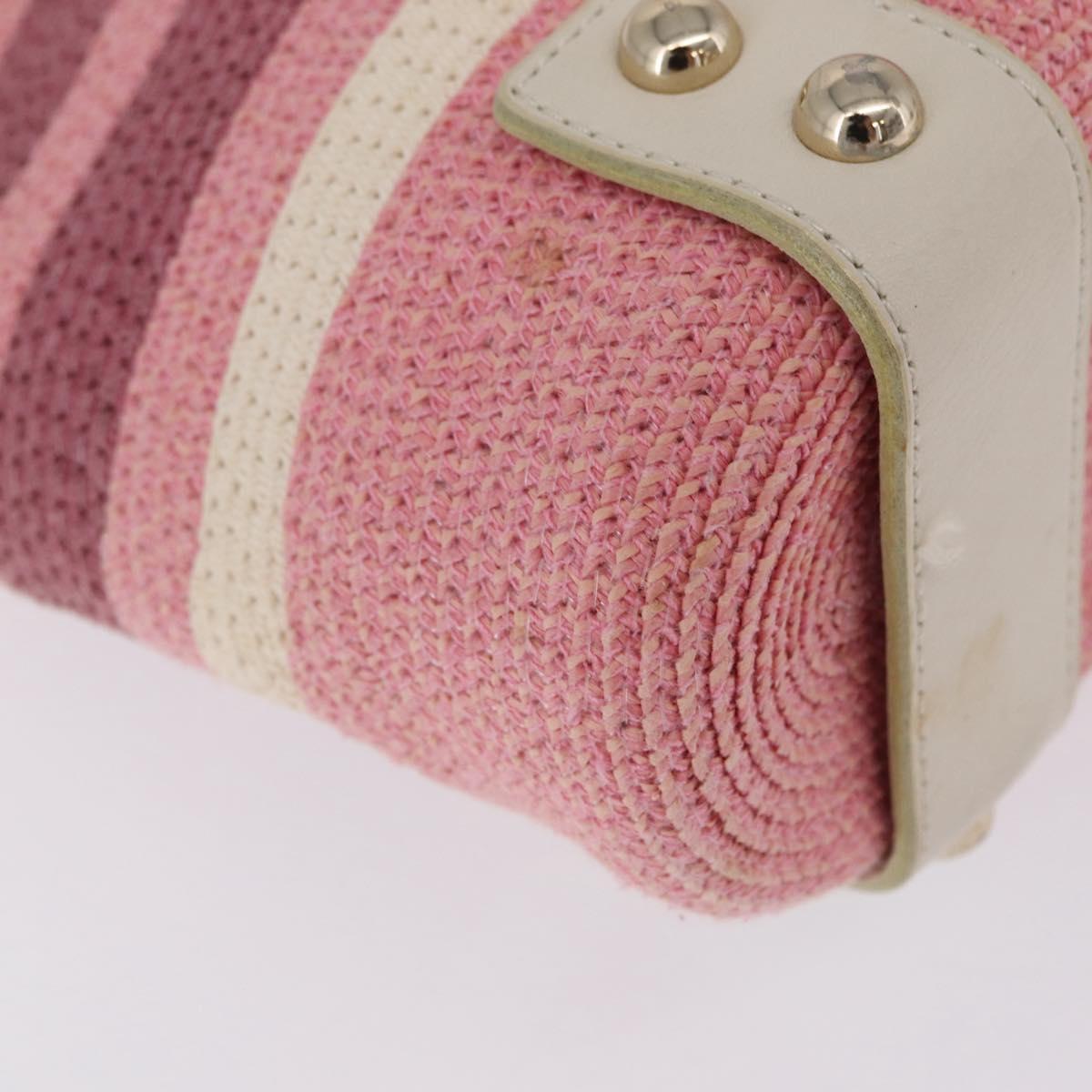 BURBERRY Blue Label Chain Tote Bag Raffia Pink Gold Auth 208388A