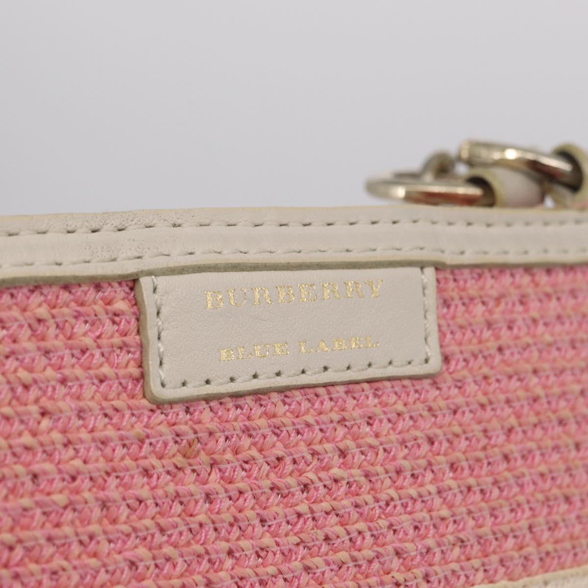 BURBERRY Blue Label Chain Tote Bag Raffia Pink Gold Auth 208388A