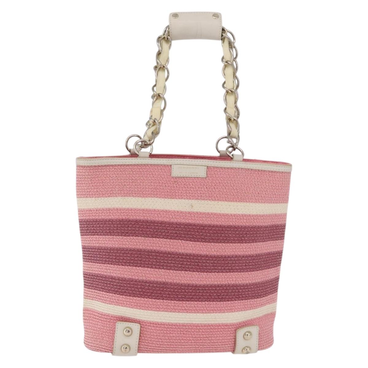 BURBERRY Blue Label Chain Tote Bag Raffia Pink Gold Auth 208388A