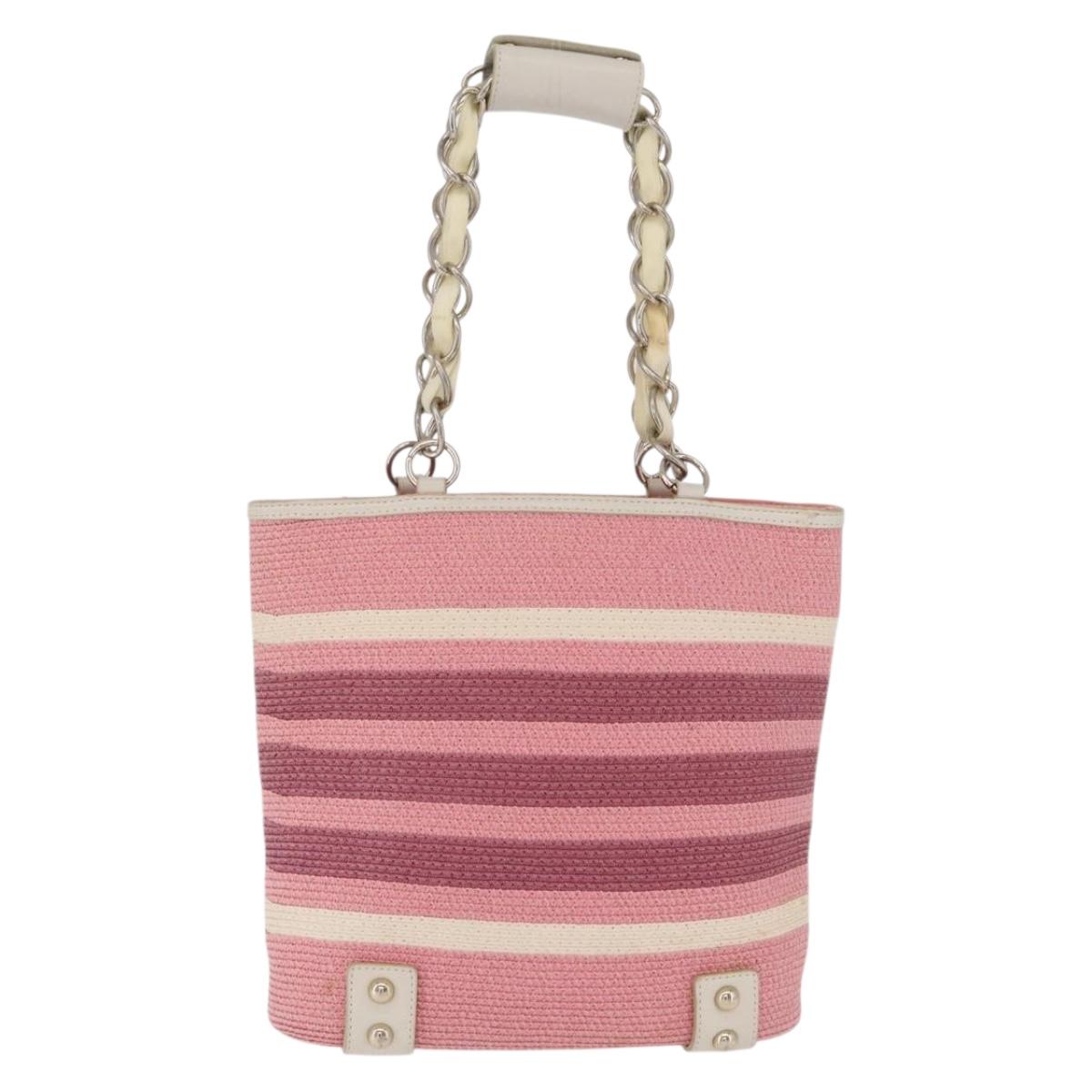 BURBERRY Blue Label Chain Tote Bag Raffia Pink Gold Auth 208388A