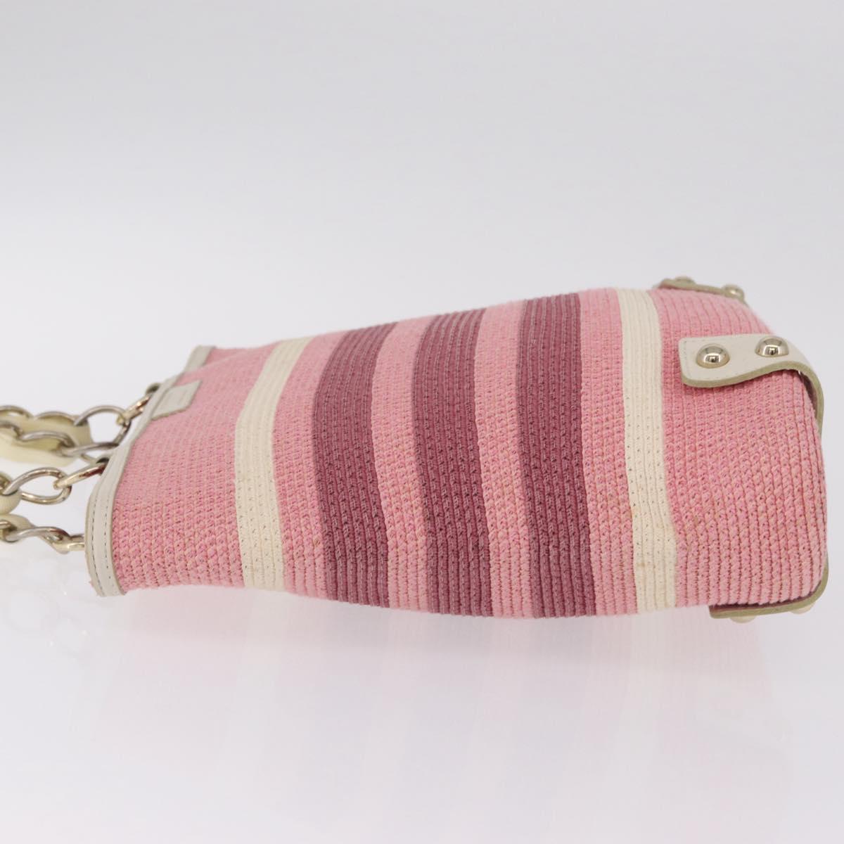 BURBERRY Blue Label Chain Tote Bag Raffia Pink Gold Auth 208388A