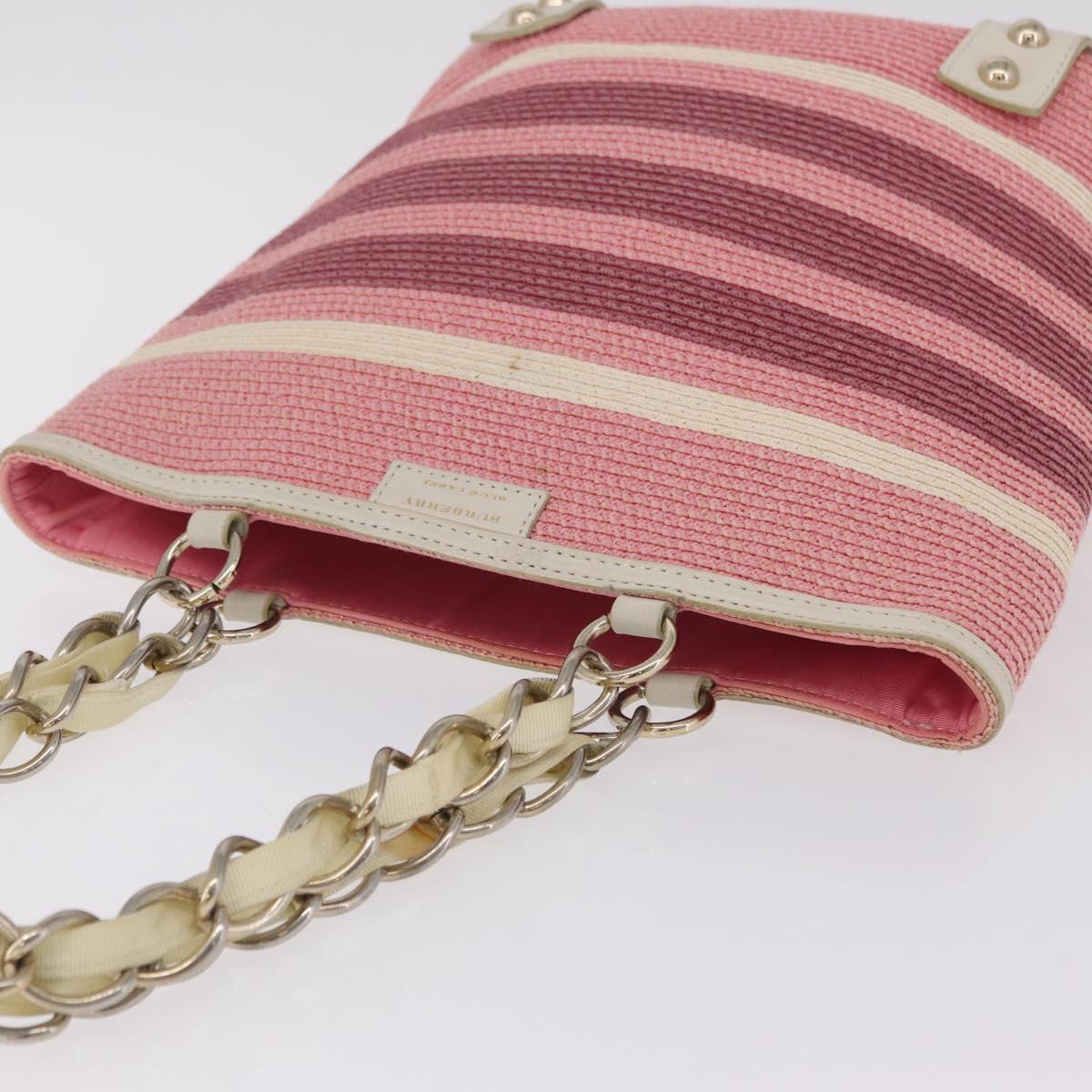 BURBERRY Blue Label Chain Tote Bag Raffia Pink Gold Auth 208388A