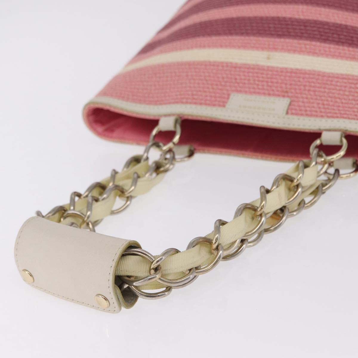 BURBERRY Blue Label Chain Tote Bag Raffia Pink Gold Auth 208388A