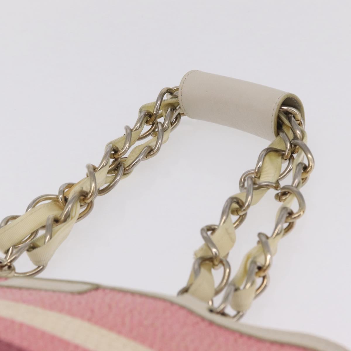 BURBERRY Blue Label Chain Tote Bag Raffia Pink Gold Auth 208388A