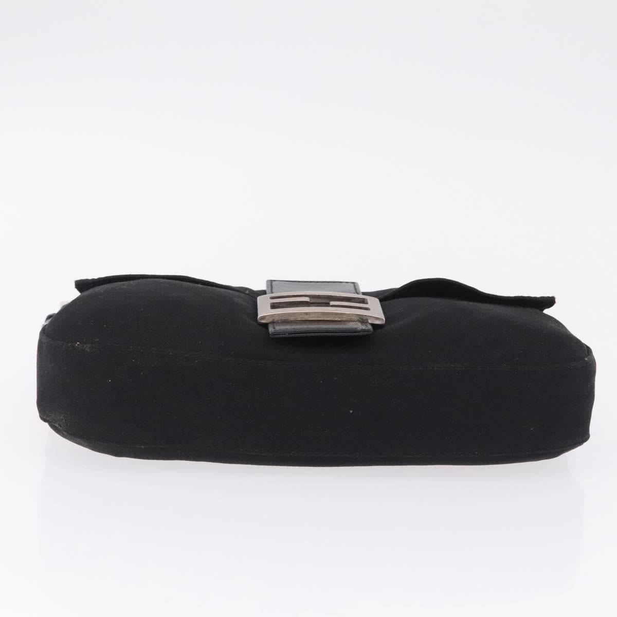 FENDI Mamma Baguette Shoulder Bag Cotton jersey Black Silver Auth 208392