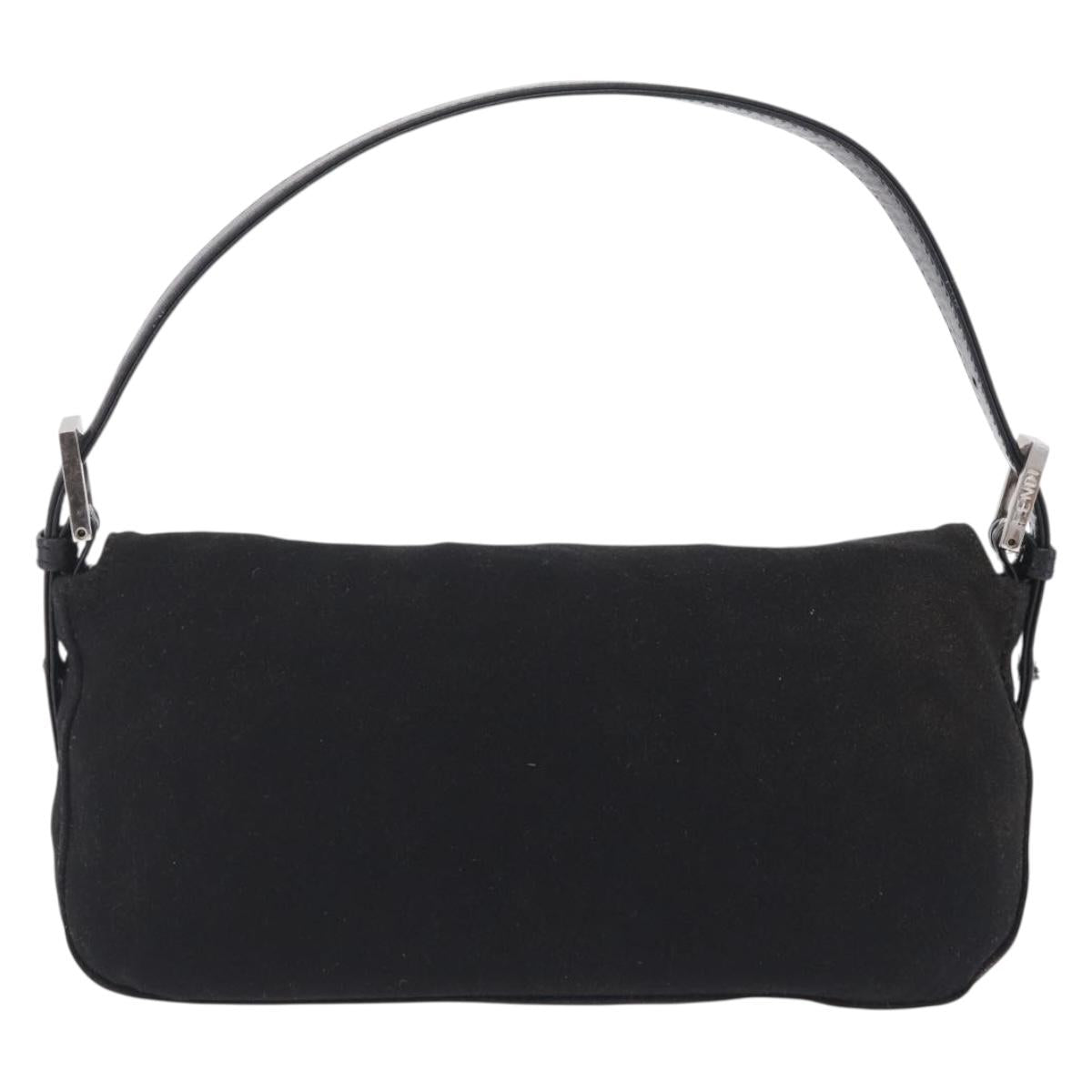 FENDI Mamma Baguette Shoulder Bag Cotton jersey Black Silver Auth 208392
