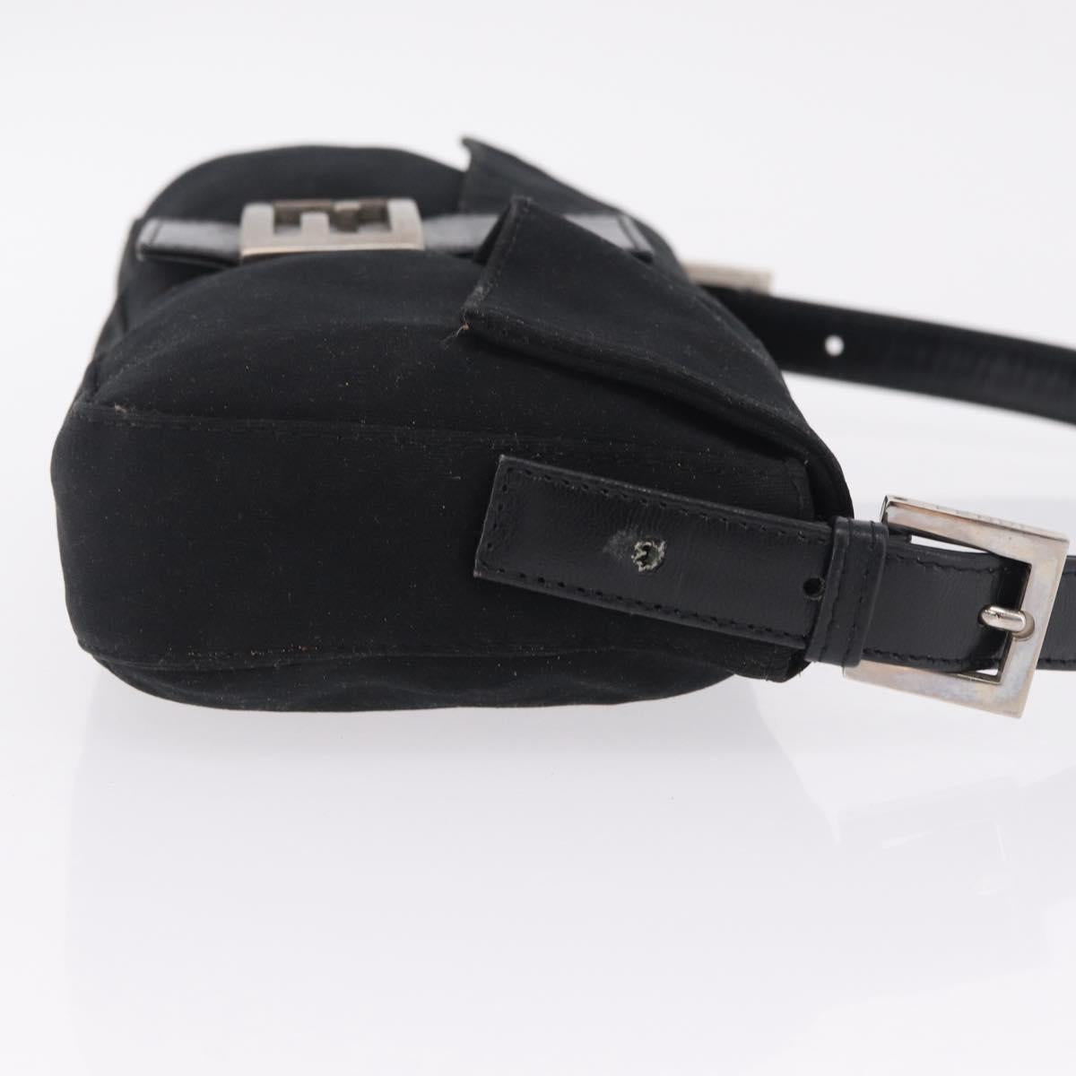 FENDI Mamma Baguette Shoulder Bag Cotton jersey Black Silver Auth 208392