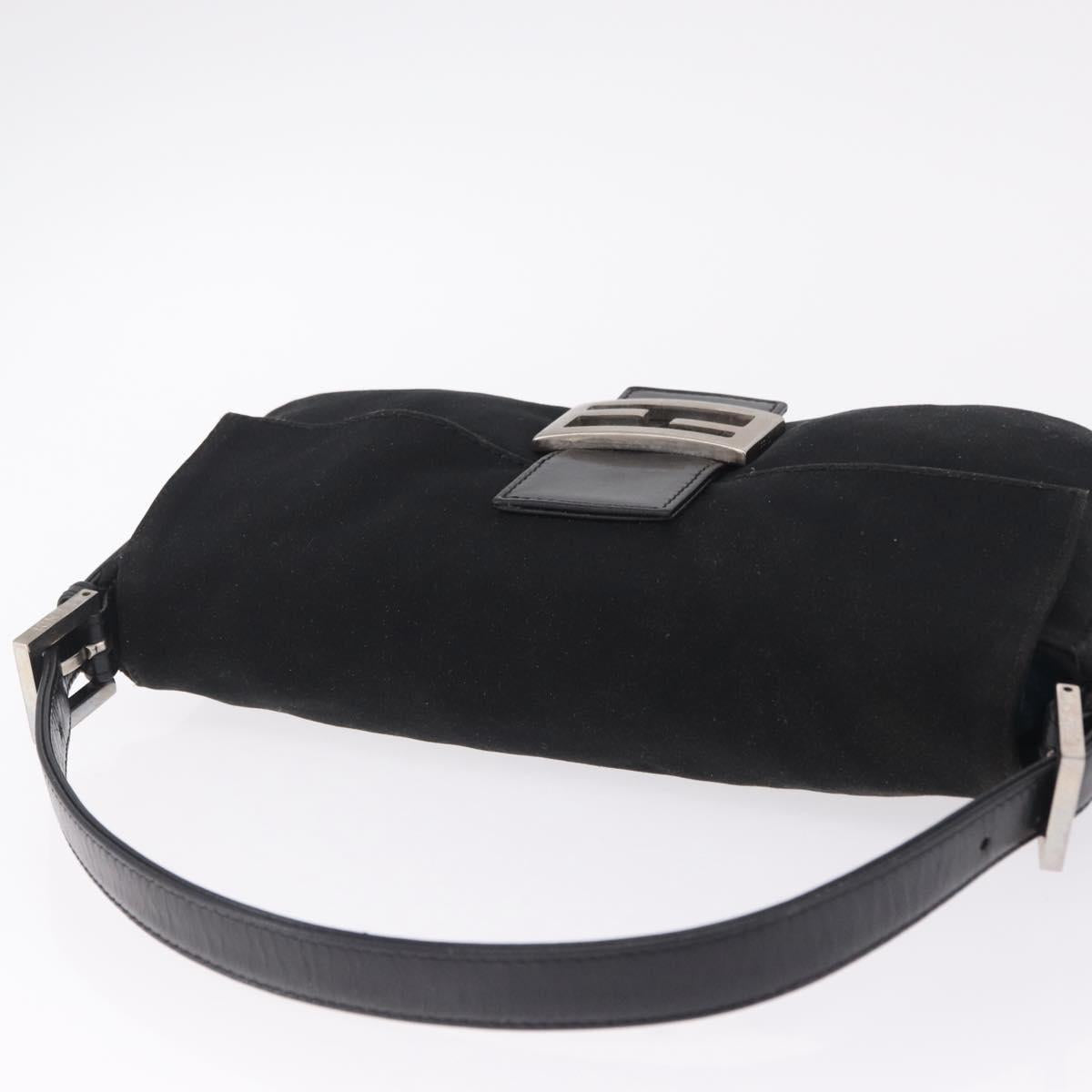 FENDI Mamma Baguette Shoulder Bag Cotton jersey Black Silver Auth 208392