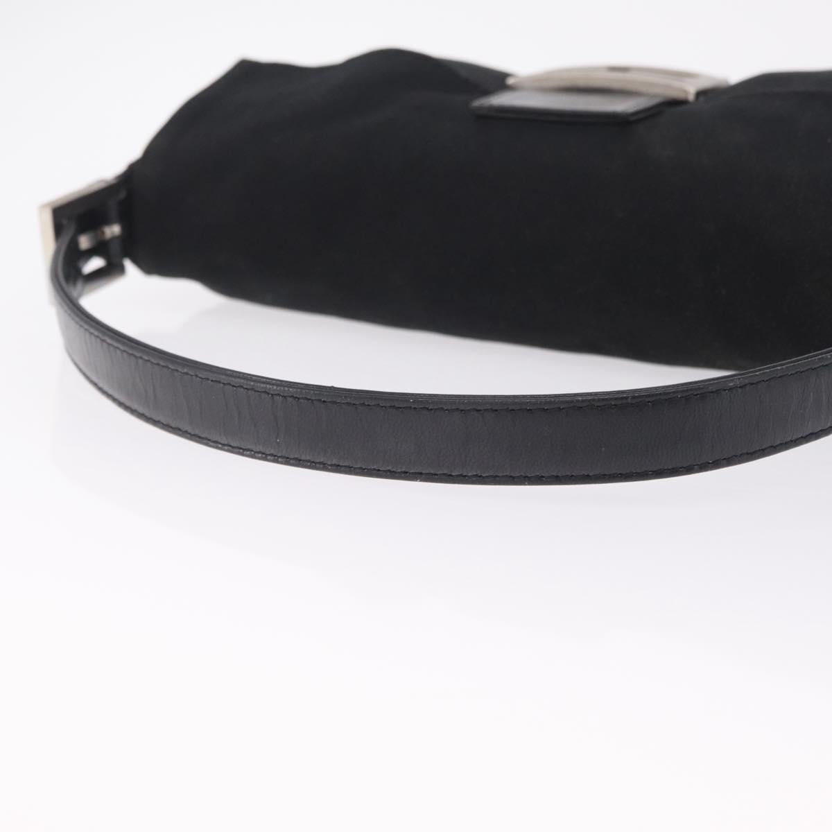 FENDI Mamma Baguette Shoulder Bag Cotton jersey Black Silver Auth 208392