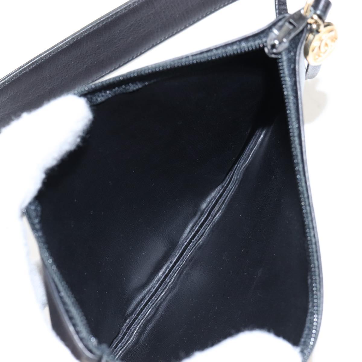 CHANEL Shoulder Bag Lamb Skin Black Gold CC Auth 208393V
