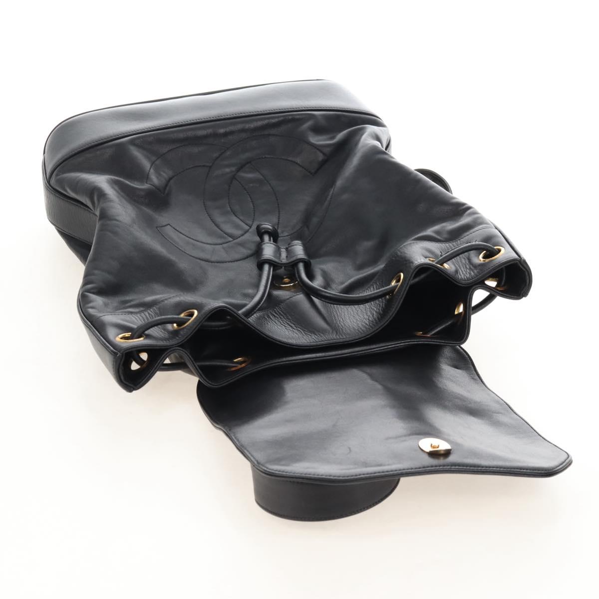 CHANEL Shoulder Bag Lamb Skin Black Gold CC Auth 208393V