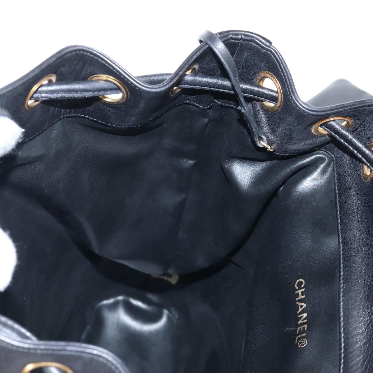 CHANEL Shoulder Bag Lamb Skin Black Gold CC Auth 208393V