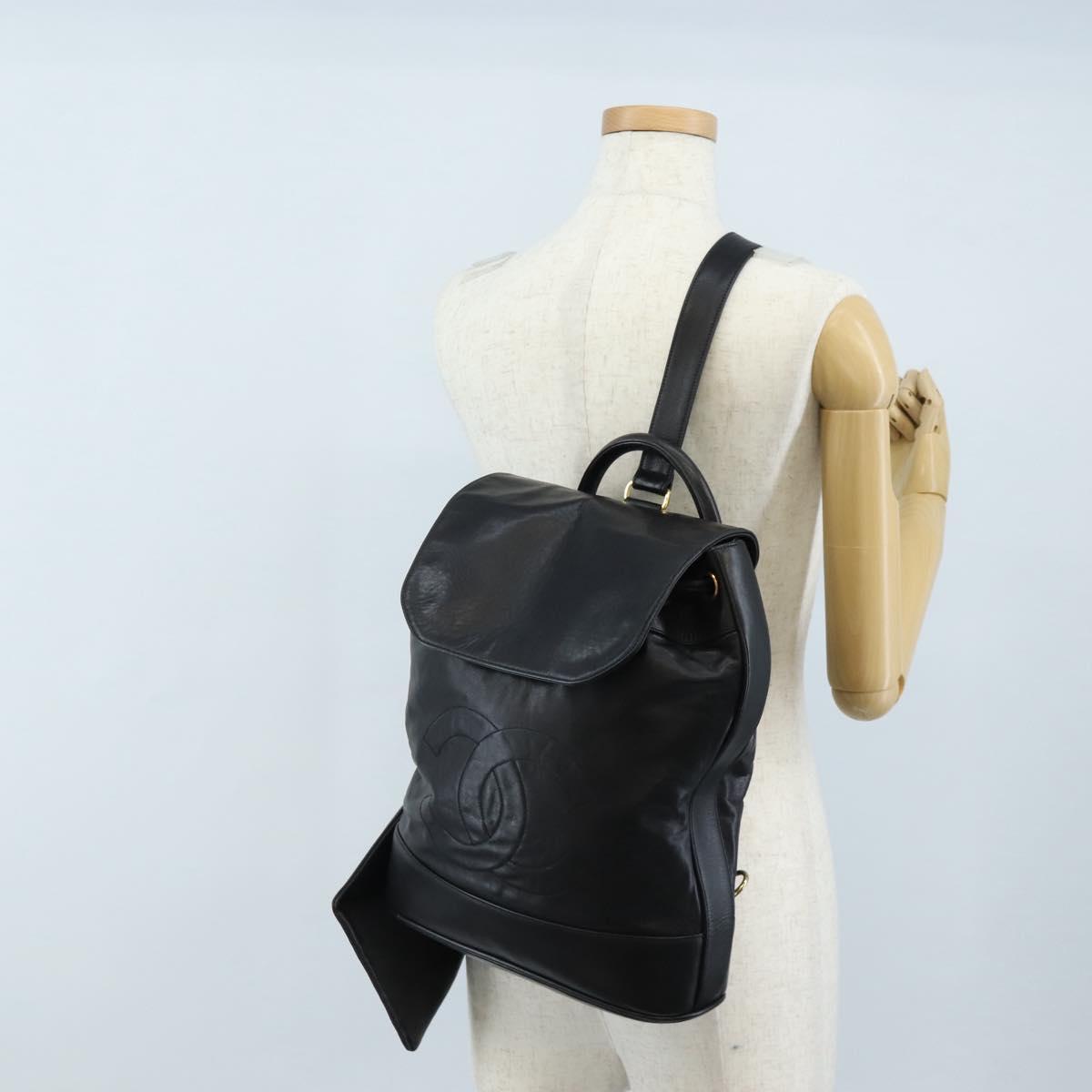 CHANEL Shoulder Bag Lamb Skin Black Gold CC Auth 208393V
