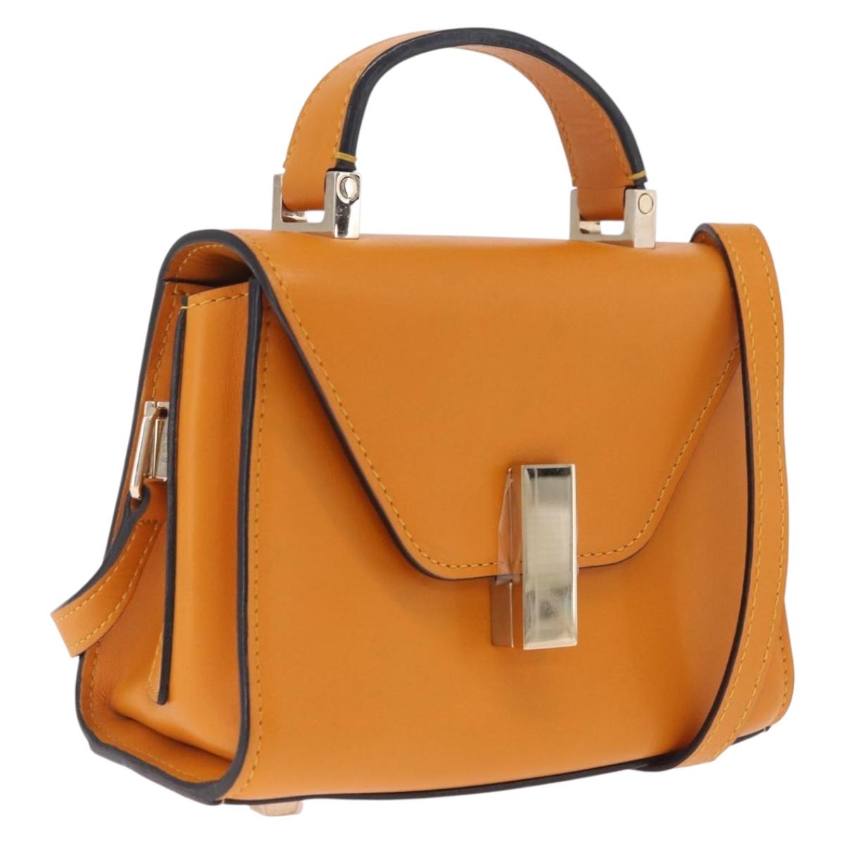 Valextra Micro Igide Hand Bag Leather 2way Orange Silver Auth 208395V