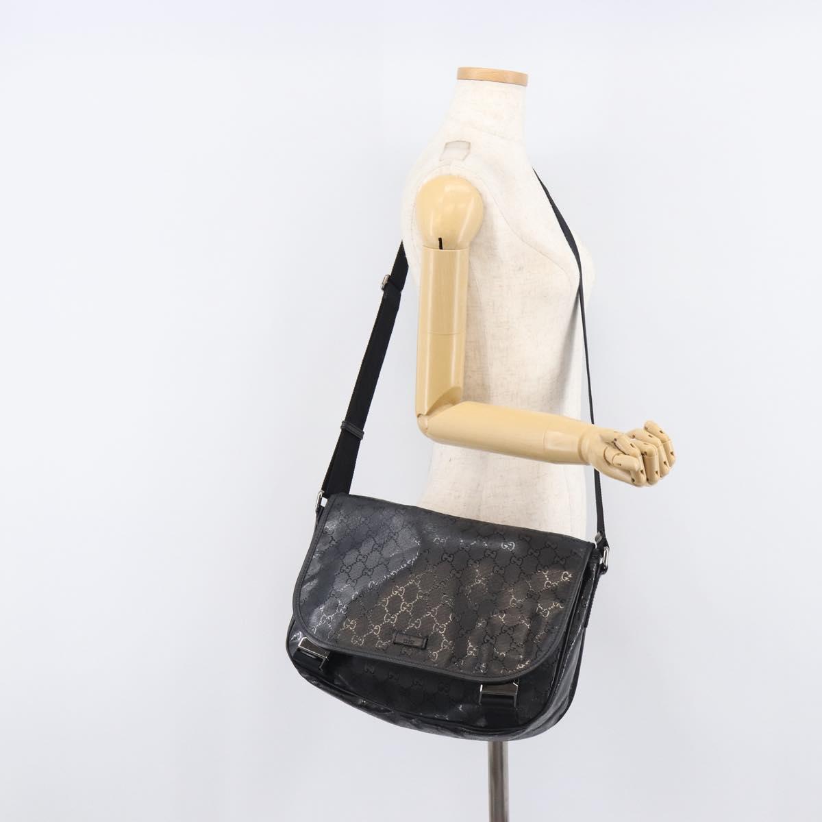 GUCCI GG implementation Shoulder Bag PVC Black Silver 201732 Auth 208397