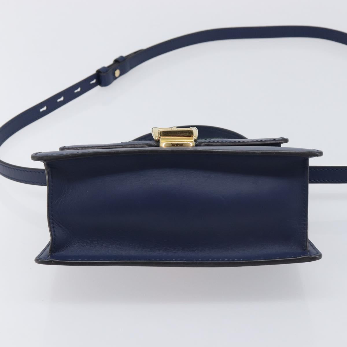 GUCCI Silvi Web Sherry Line Hand Bag Leather 2way Navy Gold 470270 Auth 208399V