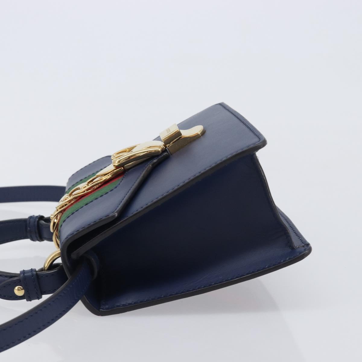 GUCCI Silvi Web Sherry Line Hand Bag Leather 2way Navy Gold 470270 Auth 208399V