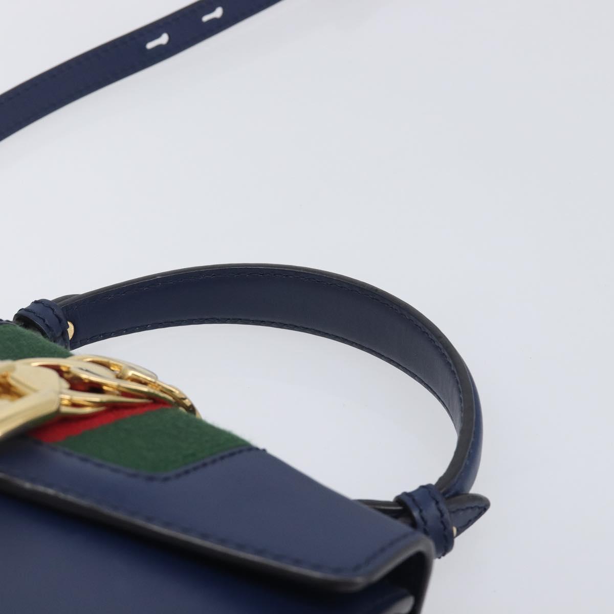 GUCCI Silvi Web Sherry Line Hand Bag Leather 2way Navy Gold 470270 Auth 208399V