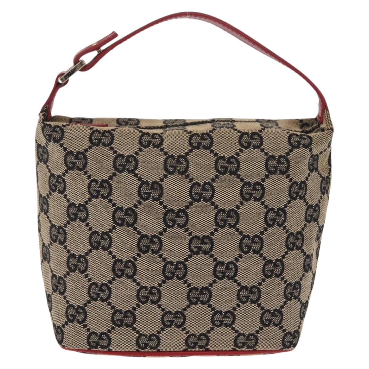 GUCCI GG Canvas Hand Pouch Hand Bag Navy Gold 039 1147 Auth 208405A
