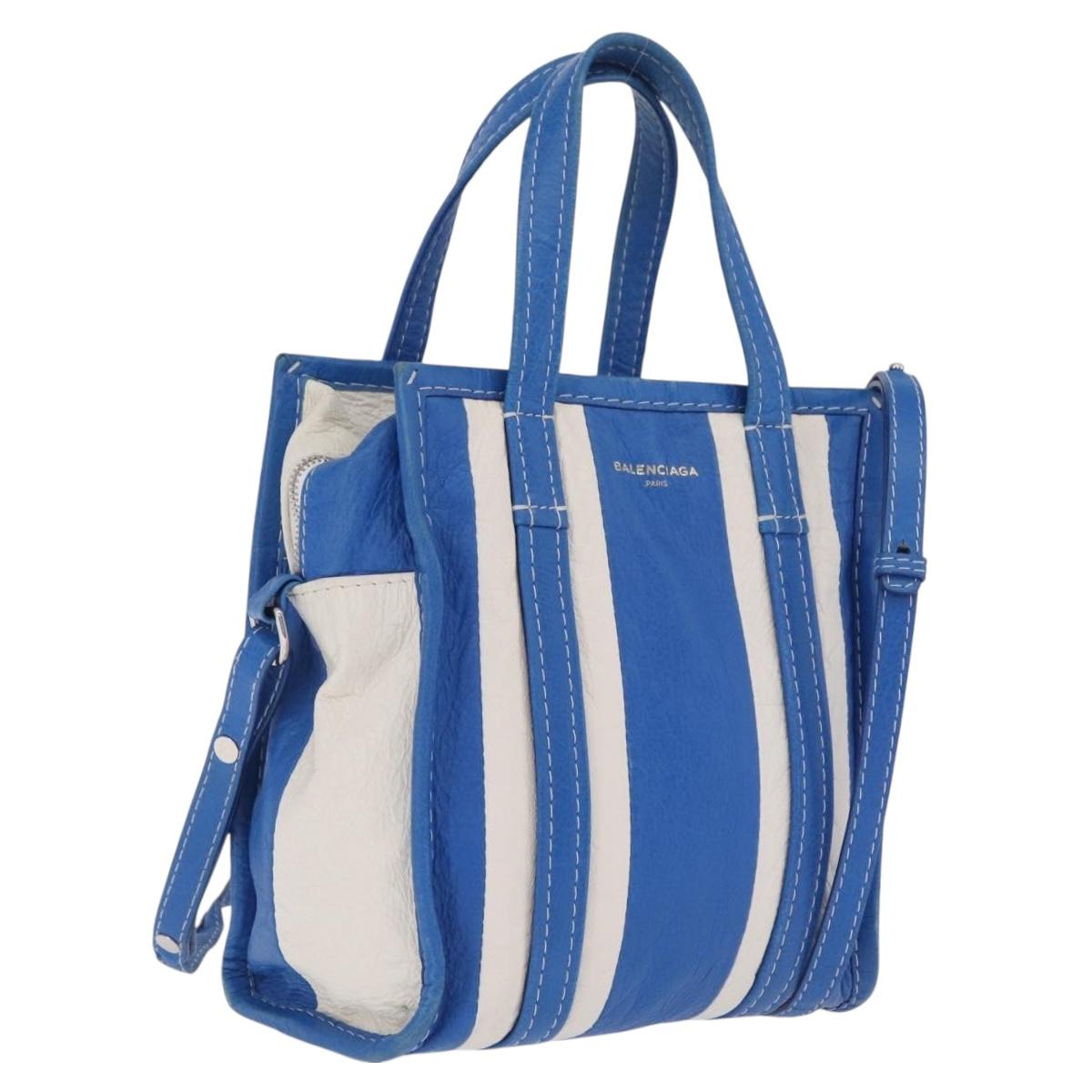 Balenciaga Bazaar Shopper XS Bag Leather 2way Blue Silver 452458 Auth 208406A