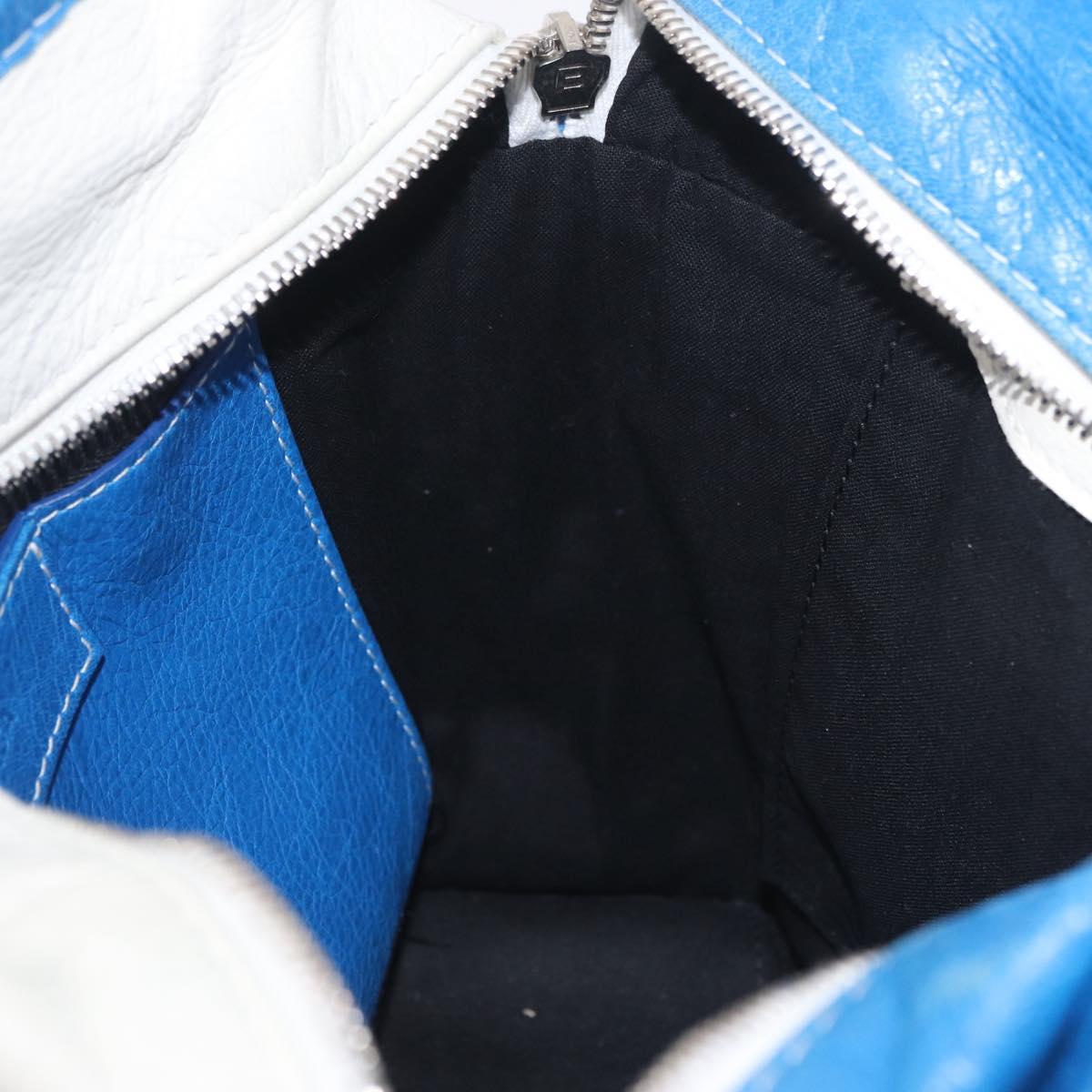 Balenciaga Bazaar Shopper XS Bag Leather 2way Blue Silver 452458 Auth 208406A