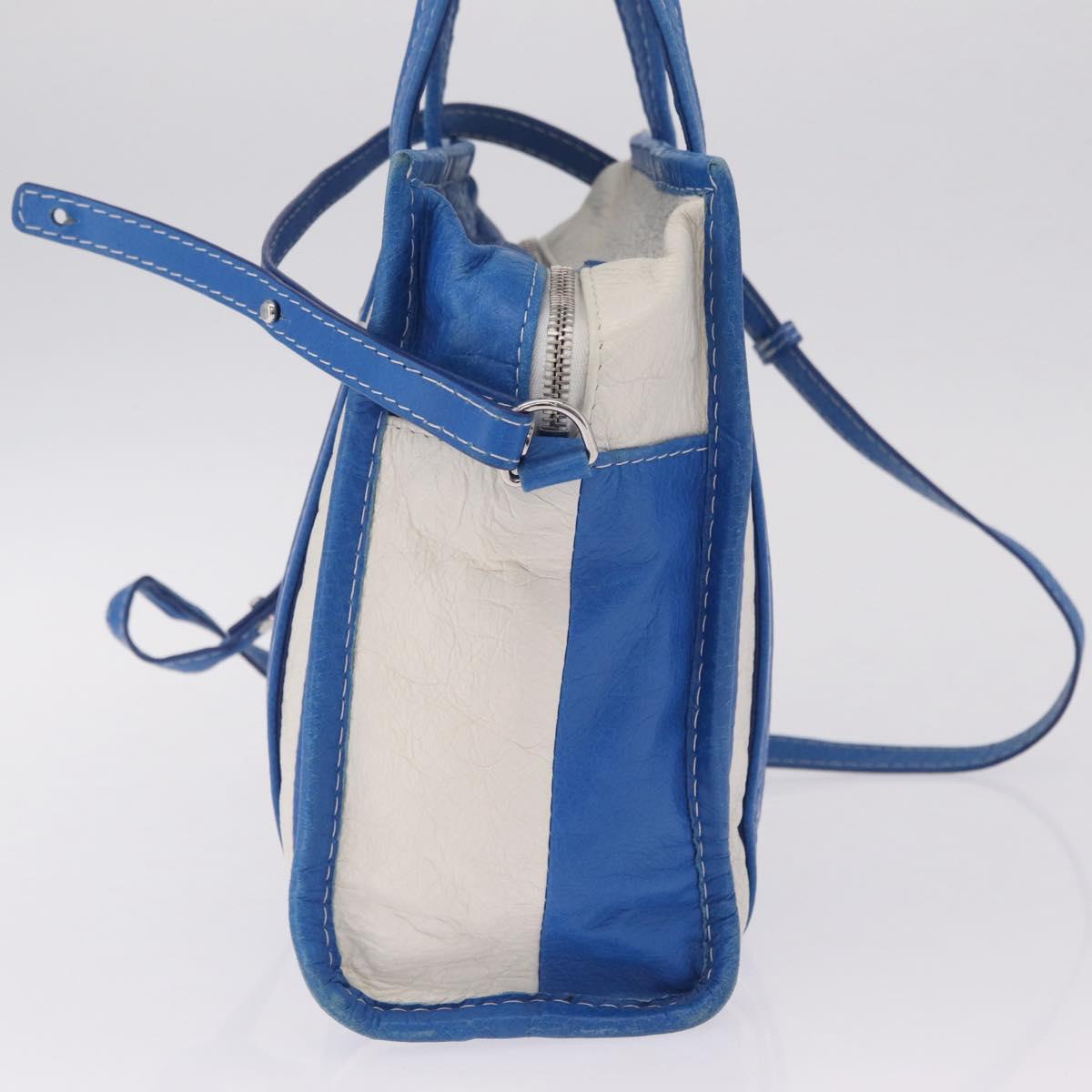Balenciaga Bazaar Shopper XS Bag Leather 2way Blue Silver 452458 Auth 208406A