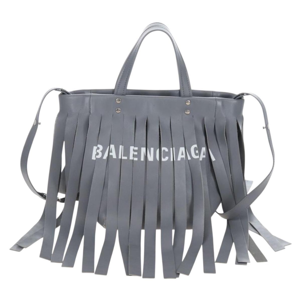 Balenciaga Laundry Cabas Hand Bag Leather 2way Gray Silver 517842 Auth 208407A