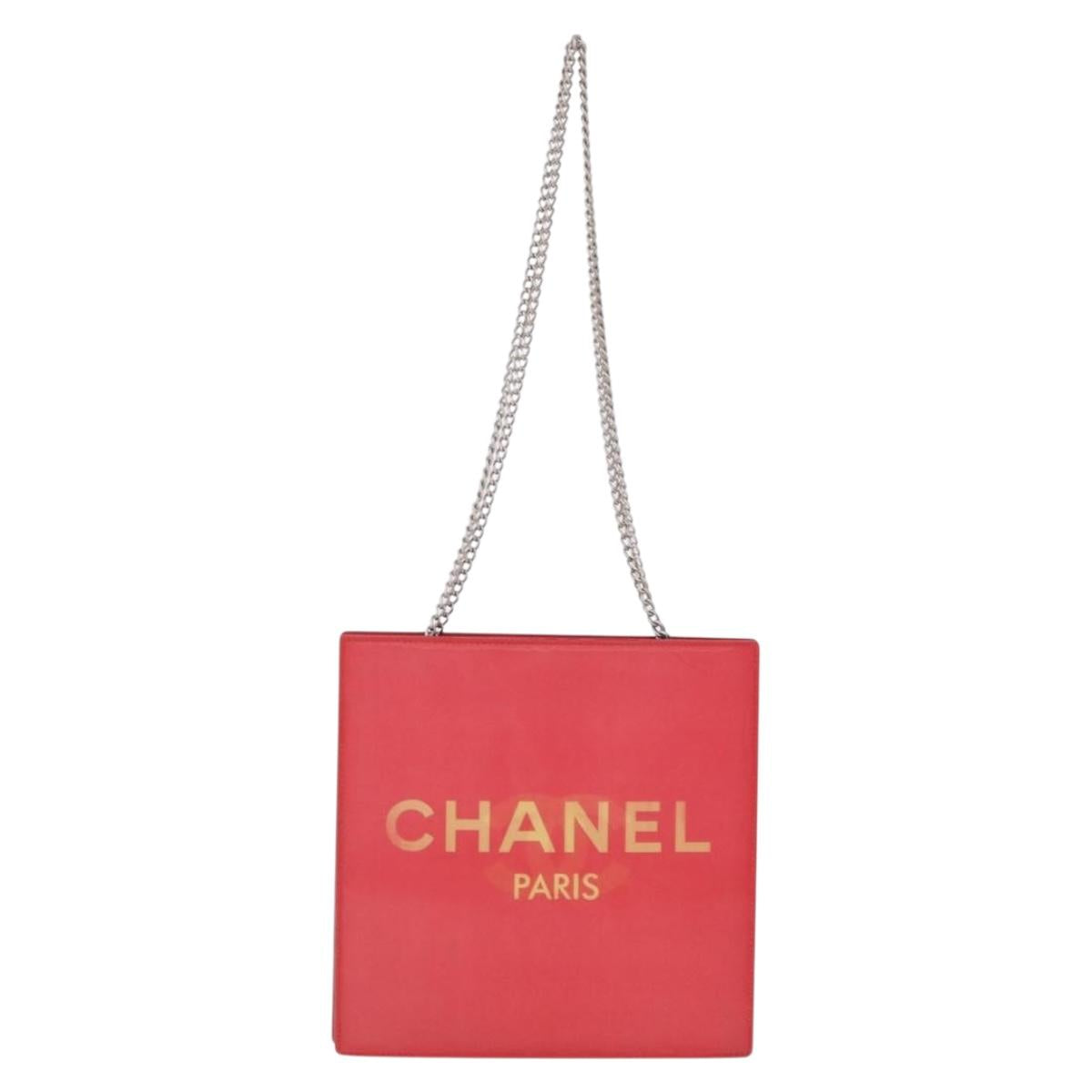 CHANEL Hologram Chain Shoulder Bag Vinyl Orange Silver CC Auth 208408A