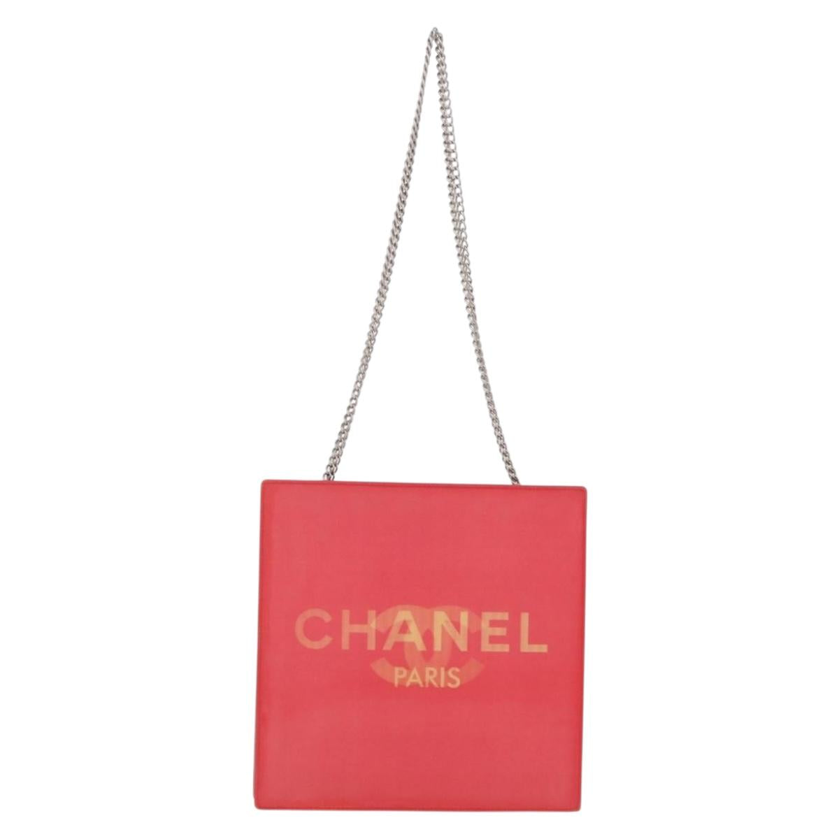 CHANEL Hologram Chain Shoulder Bag Vinyl Orange Silver CC Auth 208408A
