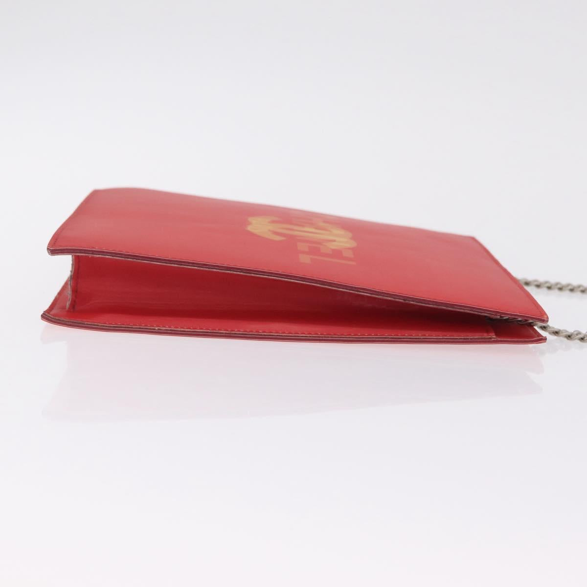 CHANEL Hologram Chain Shoulder Bag Vinyl Orange Silver CC Auth 208408A