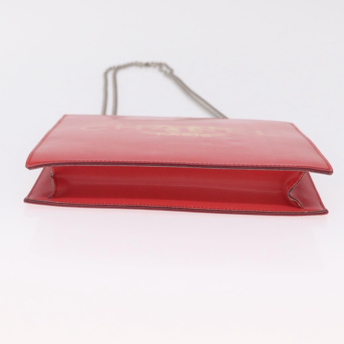 CHANEL Hologram Chain Shoulder Bag Vinyl Orange Silver CC Auth 208408A