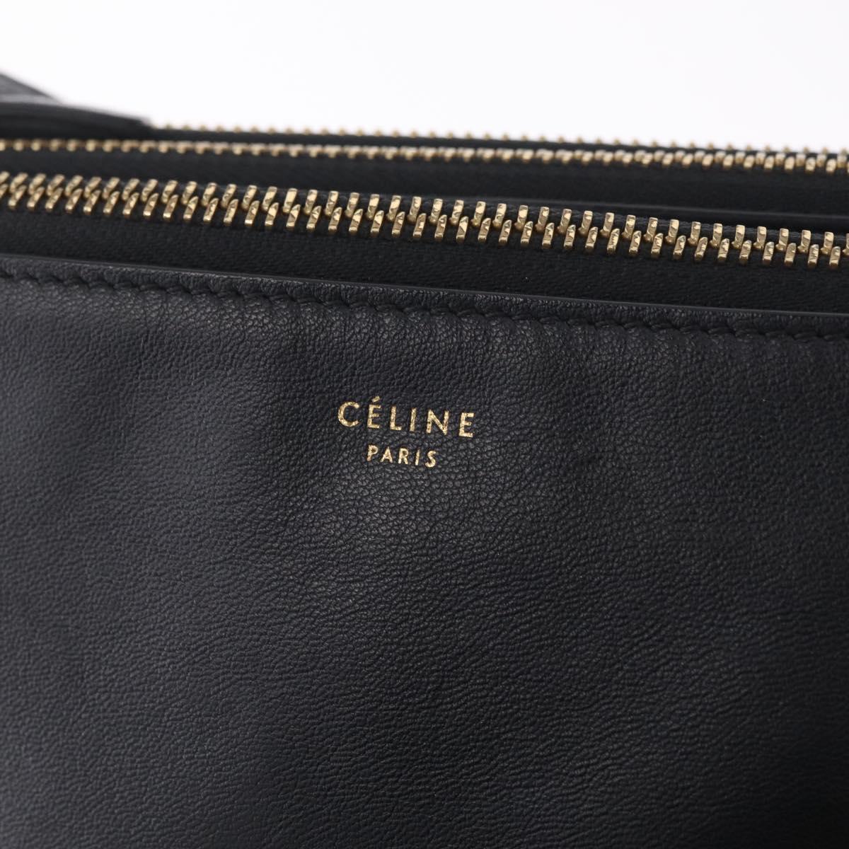 CELINE trio Shoulder Bag Leather Black Gold Auth 208418A